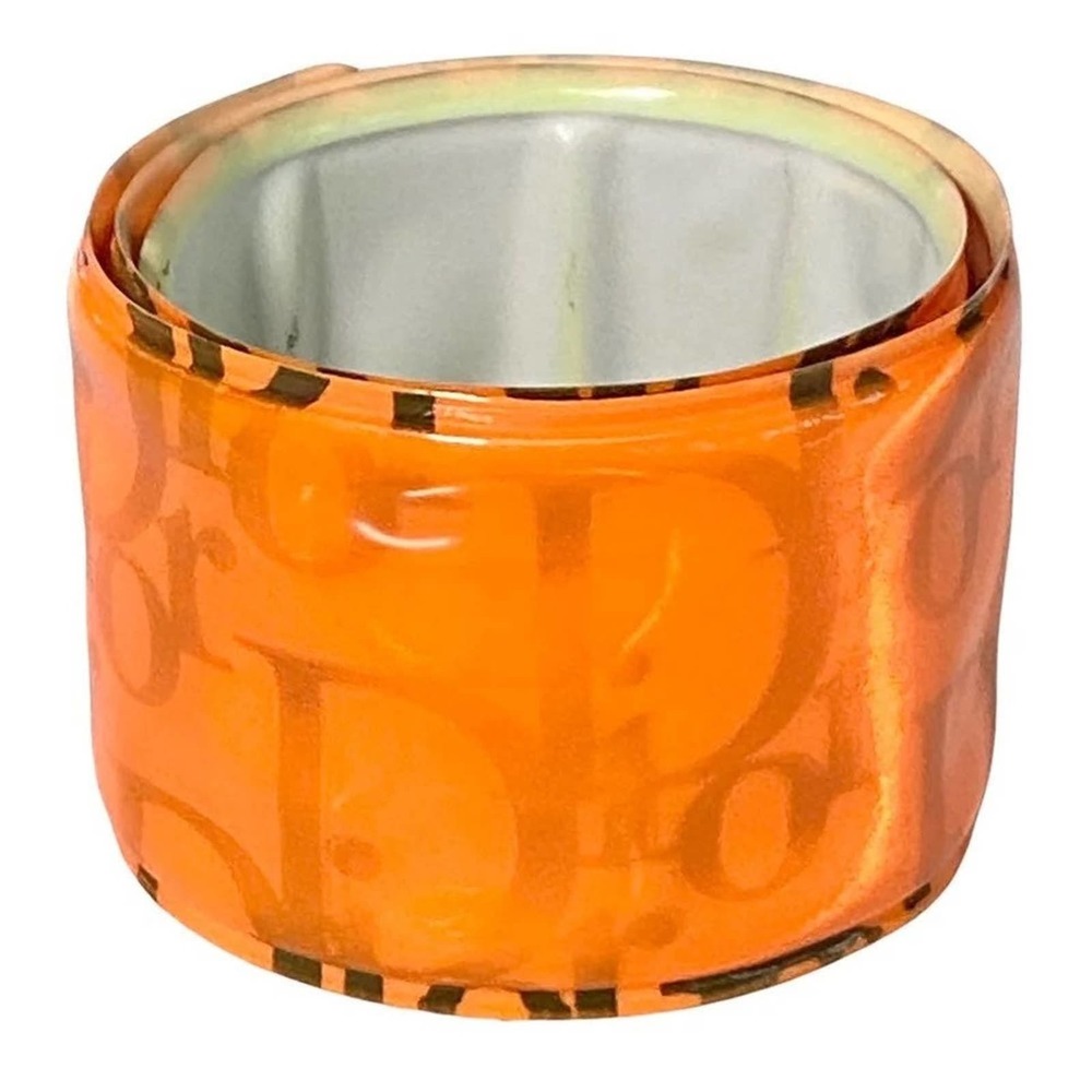VTG Y2K Christian Dior Neon Orange Dayglo Holographic Trotter Logo Slap Bracelet - Picture 10 of 14